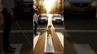 😲Guide Dog Stops Traffic&mdash;Saves His Blind Owner 🐕&zwj;🦺🛑 #animal #puppy #animalrescue#viral #short