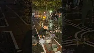Frankfurt - horse man is playing drums on Zeil #horseman #frankfurt #zeil #rain #drums #playing