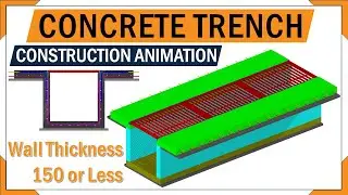 Grating fixing details | Base slab & Trench wall reinforcements | 3d animation of concrete trench