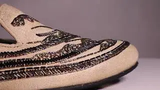 MEN'S BEIGE MULTI COLOR ABSTRACT EMBELLISHMENTS ZARDOSI SLIP-ON SHOES BY BRUNE & BARESKIN