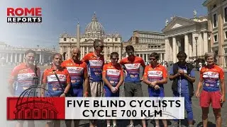 Pope Francis meets group of blind cyclists riding to support pediatric palliative care.