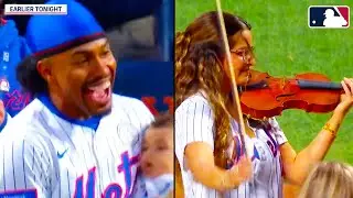 Francisco Lindor&rsquo;s wife Katia plays national anthem on violin | Mets vs Padres 2025 MLB Highlights