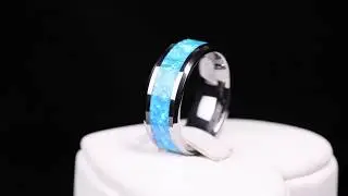 Engravable Blue Opal Wedding Band For Men In Tungsten