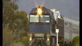 The Ghan Passenger Train, Locomotive NR57, Coonamia, Australia, 2 Sept 2009.