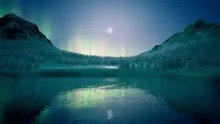 aurora borealis in winter over the lake