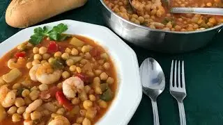 Garbanzos con Langostinos. Receta Fácil.
