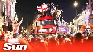 England fans jump on buses & set off fireworks celebrating Euro 2020 win as riot cops held crowds