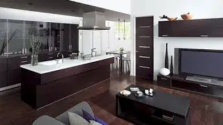 Integrated  living room and kitchen in the same space
