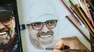Drawing of J&uuml;rgen Klopp with color pencils by Samuel Nemr - Part 1