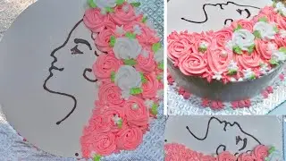 Easy Floral Face Cake Decoration Using Whipped Cream #girlycake #floralface