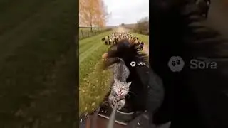 Cat rides horse while being chased by an army of cats 😭🐴🐱