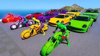 4 Team Spider-Man Courses de motos et de voitures vertes, rouges, jaunes, rosesTeam Challenge Racing
