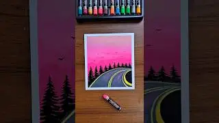 😍 Dreamy Road Painting | Oil Pastel Art  #artshorts #easytutorial #acrylicpainting #oilpasteldrawing