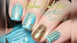 Tape Mani in Blue and Gold - 
