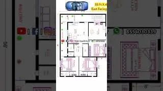 Spacious 3 BHK East Facing House Plan | Vastu Compliant Design | 55x40 Foot Layout | 55 ft X 40 ft