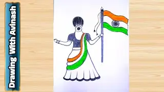26 January Drawing For Kids 🇮🇳// Republic Day Special Drawing //How To Draw Girl Holding Indian Flag