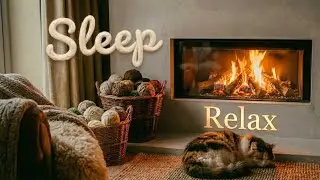 Fireplace Sounds with a Pretty Sleeping Cat | Cozy Vibes