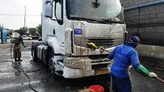 Truck cleaning: the MOST DIFFICULT deep cleaning RENAULT 460 truck covered with grease!
