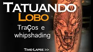 Tatuando Lobo/drag&atilde;o. Estilo whipshading