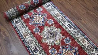 Super Kazak Red Geometric Design Pure Wool Hand-Knotted XL Runner Oriental Rug250110