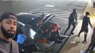 На видео запечатлены 9 подозреваемых, выходящих из небольшого седана во время ограбления вейп-шоп...