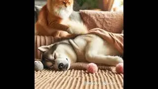 Feline Guardian: A Cat Caring for Its Sleeping Dog Friend #cat #dog #cutecat #catteaser