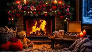 A Quiet Valentine&rsquo;s Evening 🔥 Fireplace Glowing with Candles, Roses and Soft Romantic Light