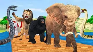 Jump Over Obstacles Game Wild Animals Gorilla Elephant Lion Bull Fox Animals Funny Games Video