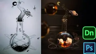 Turning a Sketch into 3D digital Art Speed Art using -  Adobe Dimensions + Adobe Photoshop