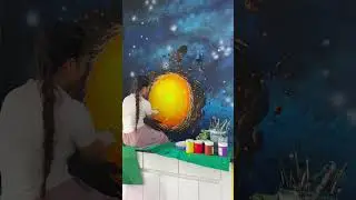 Space Galaxy Wall Mural Time Lapse 🌌 Painting a Moon & Astronaut 🎨 #shorts #Art #painting
