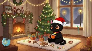 Cozy Christmas Eve with Black Cat 🎄 Lofi Fireplace Cookie Ambience for Relaxtion