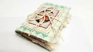 Flip Through Of New Green Fabric & Lace One Signature Junk Journal