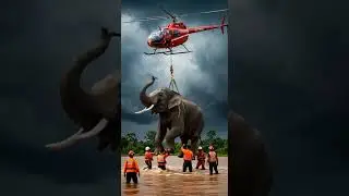 Helicopter Airlifts Elephant in Dramatic Rescue Operation #ai#ElephantRescue #Wildlife #AnimalRescue