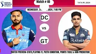 MATCH 40 DC VS GT IPL 2024, MATCH PREVIEW-STATS,PLAYING 11, PITCH CONDITION, POINTS TABLE & WIN PRED