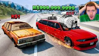 CARRO LIMOUSINE de R$ 1 vs R$ 99,999,999 no BeamNG Drive!