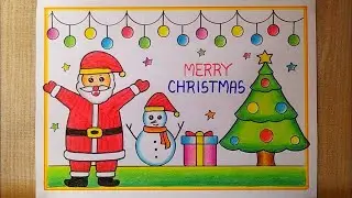 Marry Christmas drawing easy| Santa Claus drawing| Christmas tree drawing| Merry Christmas poster🎄🎅⛄