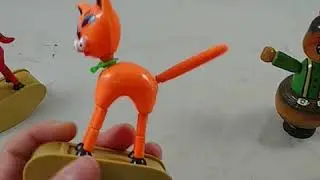 4 Toy Vtg Collapsible Push Button Dancing Push Cat Donkey Puppet Bobble