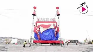 Aufbau vom Zirkuszelt Charles Knie auf dem Flugfeld bei Böblingen