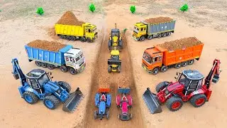 JCB 5CX fully loading river sand Tata truck and Ashok Leyland | Mahindra Arjun novo | jcb cartoon
