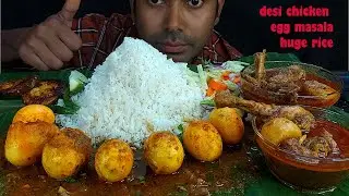 massive egg masala huge rice and desi oily chicken masalabrinjal fry eating in bananaleaf mukbang