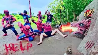  Unbelievable ! 5 Brave Spider-Man Use Heavy Weapons to Save Girl from Ferocious Fire Dragon Attack 