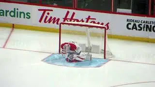Sam Montembeault warms up during the Canadiens @ Senators hockey game