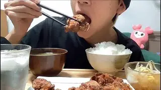 Karaage and bean sprout namul 唐揚げご飯#eating #mukbank #asmr #モッパン #飯テロ