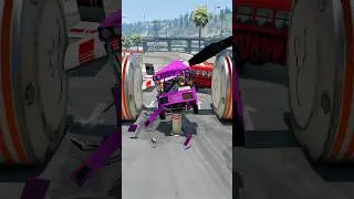 Flying Bus & Mix Buses vs Giant Bollards #shorts #beamngdrive #bus