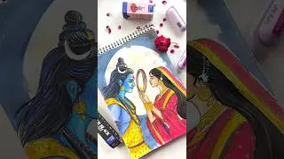 Shiv Parvati Drawing 🥰 Karwa Chauth #art #mahadev #shorts #youtubeshorts #drawing #shiv