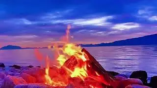 Enjoy the crackling fire on the shore and our uplifting devotion, Praise God for His Many Blessings!