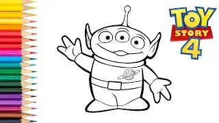 Toy Story 4 Coloring Page Drawing and Coloring book for Kids, Alien let's draw toy story characters