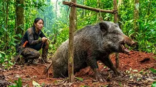 A young girl's survival skills in the forest: Tracking wild boar tracks, setting homemade traps.