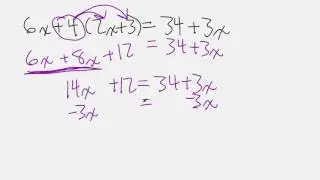 Solving First Degree Equations, Variable X on Both Sides, Distribute with Parentheses 1
