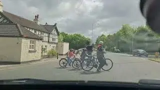 A stupid place to lead your family across the road ! Glegg Arms Roundabout Incident in Heswall.